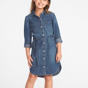 Girls Denim Tie-Belt Dress